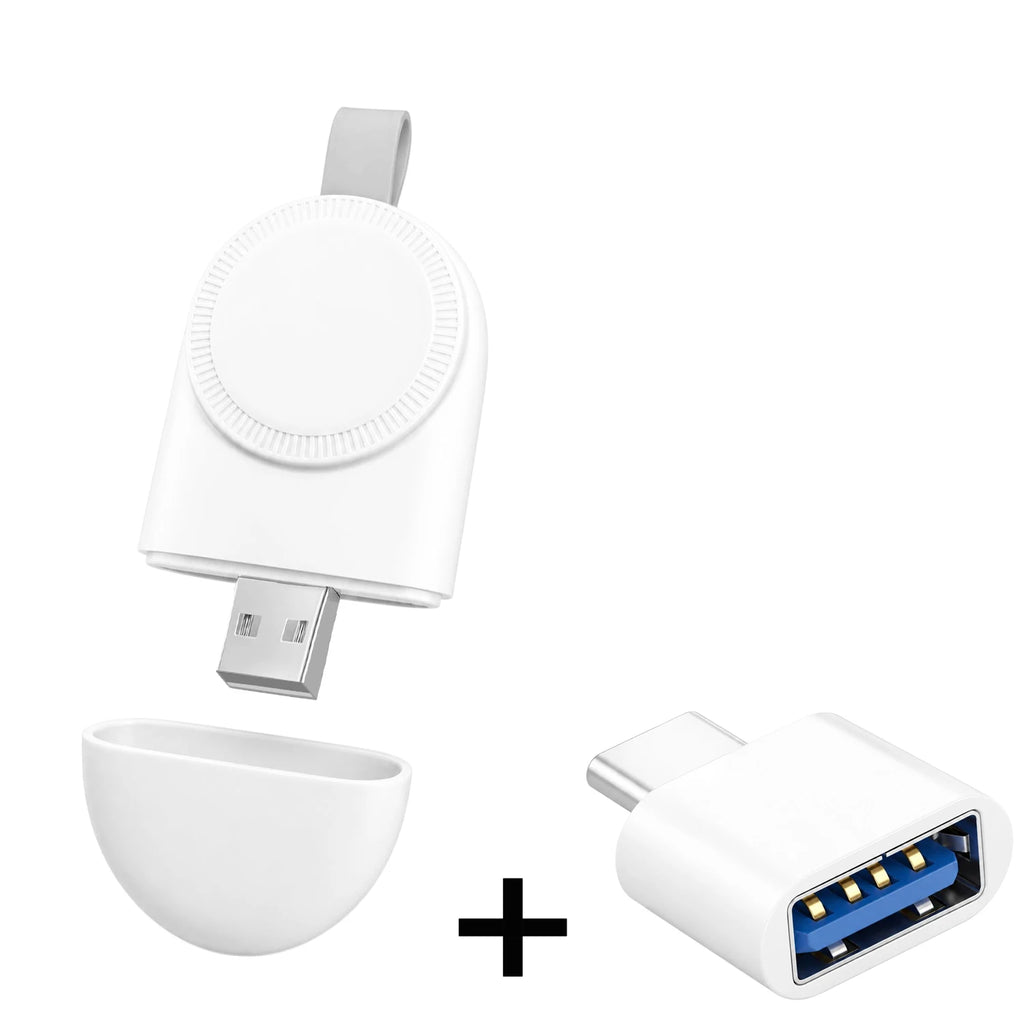 Mini Magnetic Wireless Apple Watch Charger USB & Type-C Wireless Watch Charger HIP White