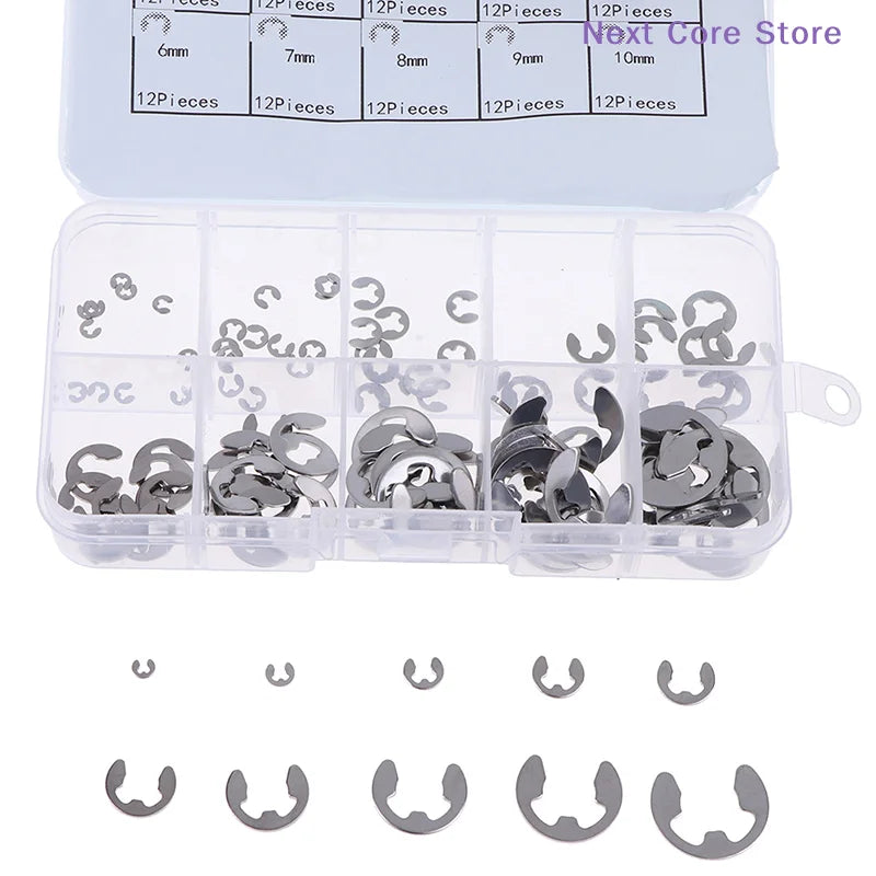 120-Pc 304 Stainless Steel E-Clip Retaining Circlip Kit M1.5–M10 Retaining Circlip Kit HIP