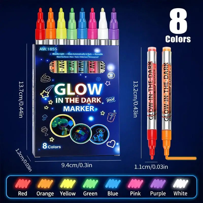 8-Color Glow-in-the-Dark Fluorescent Marker Set | DIY Crafts Craft Marker Set HIP A