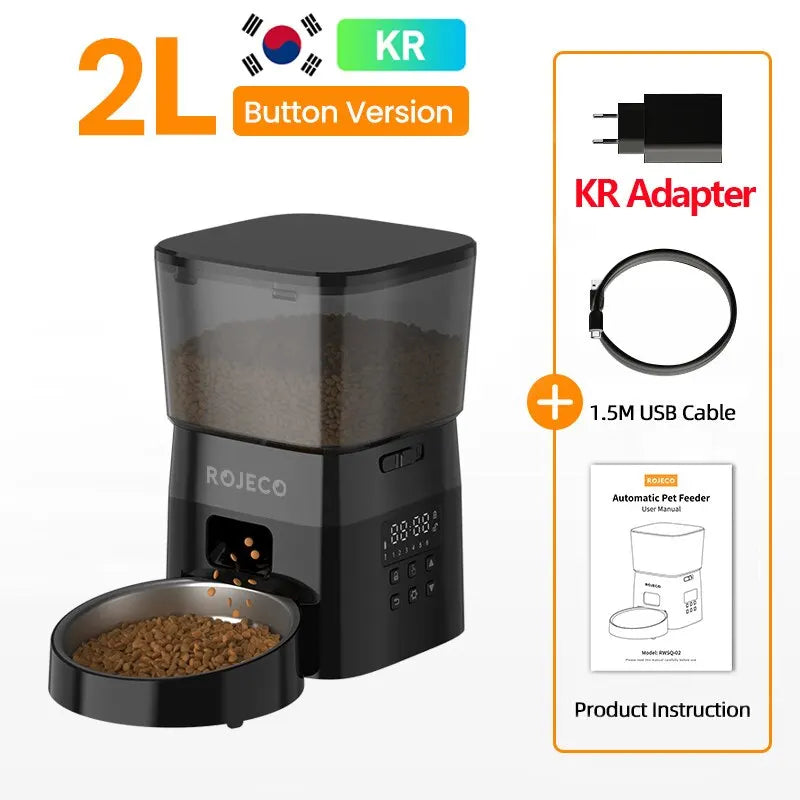 ROJECO Automatic Pet Feeder Button Version Auto Cat Food Dispenser Accessories Smart Control Pet Feeder For Cats Dog Dry Food HIP With KR Plug 2L
