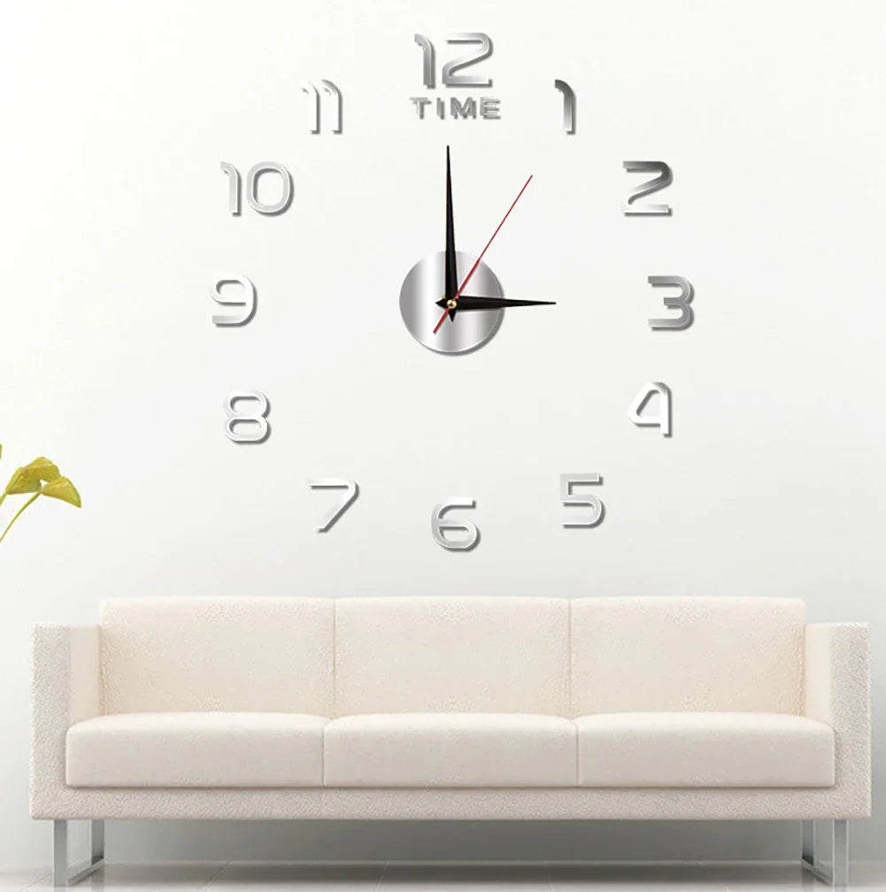 Large DIY Acrylic Wall Clock 40cm/90cm 3D Silent Frameless Wall Sticker Home Decor Gift For Living Room Bedroom Kitchen Office HIP
