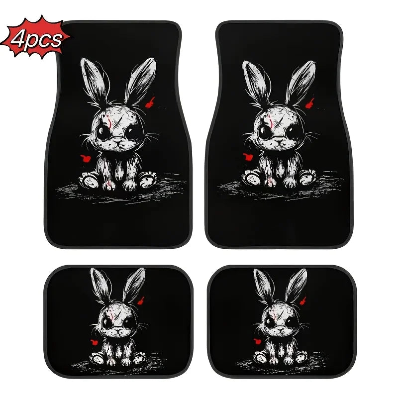 4-Piece Gothic Rabbit Car Floor Mat Set – Black Polyester Car Floor Mat Set HIP black