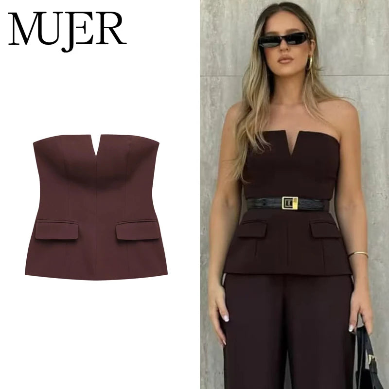 MUJER off Shoulder Tube Top Women Sexy Strapless Crop Top Woman Fashion Backless Short Tops for Women Spring Bustier Vest Top HIP