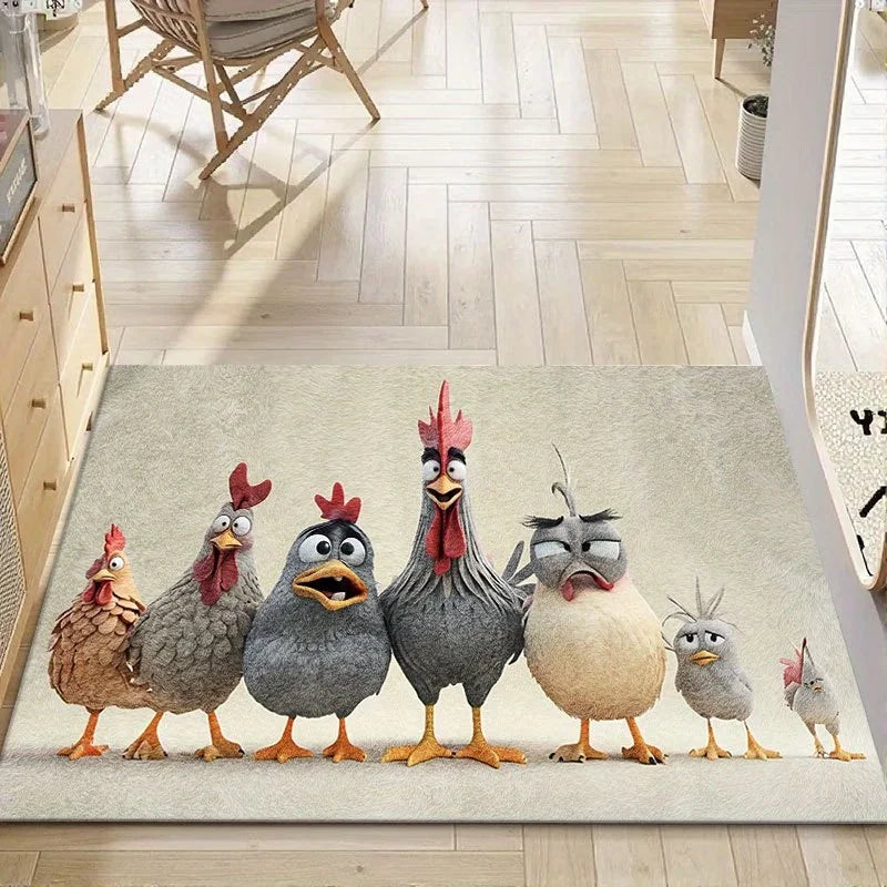 Funny Chicken Rooster Doormat – Non-Slip Washable Floor Mat Novelty Doormat HIP