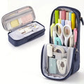 Foldable Canvas Pencil Case – Large Double-Layer Pencil Pouch Canvas Pencil Case HIP Dark Blue