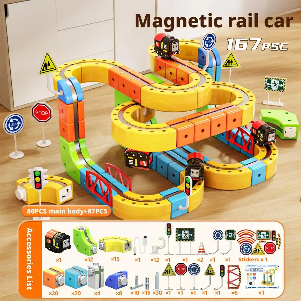 62/105/167PCS Magic Track Cube ChildrenS Educational High-Speed Rail Train Toy Boys And Girls Intellectual Diy Building Blocks HIP