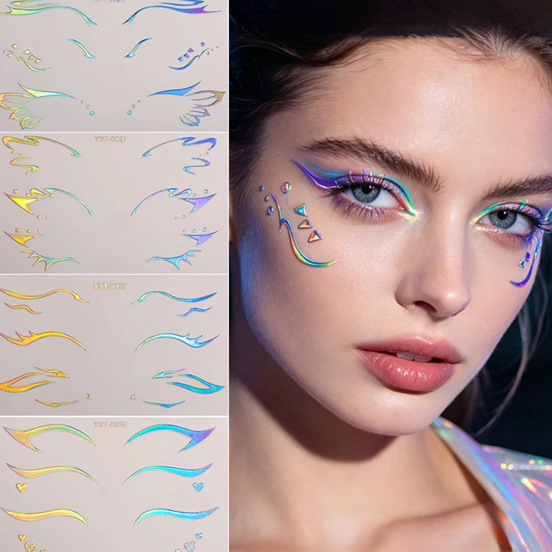 Colorful Eyes Makeup Stickers Laser Eye Eyeliner Eyebrows Face Art Sticker Decals Halloween Temporary Tattoo Party Decorations HIP