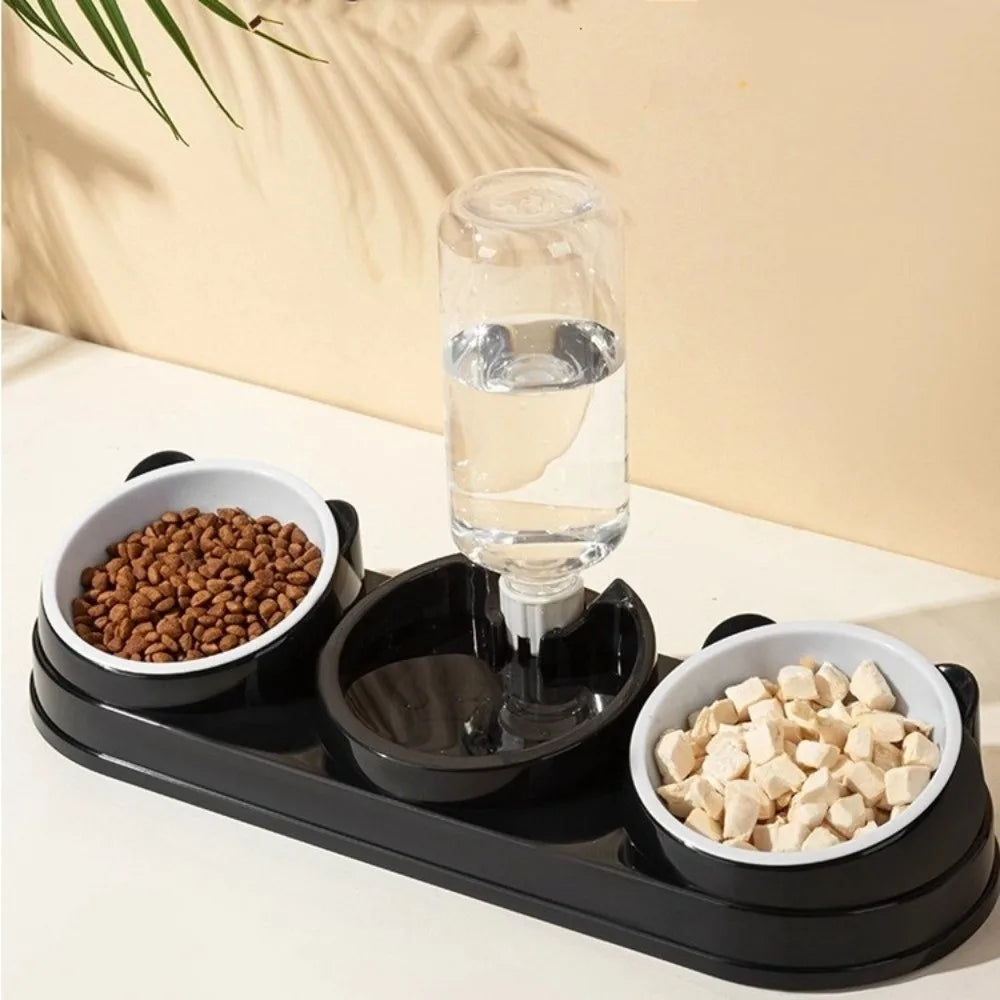 15° Raised 3-in-1 Cat & Dog Double Bowl Feeder + Water Dispenser Raised Pet Feeder HIP