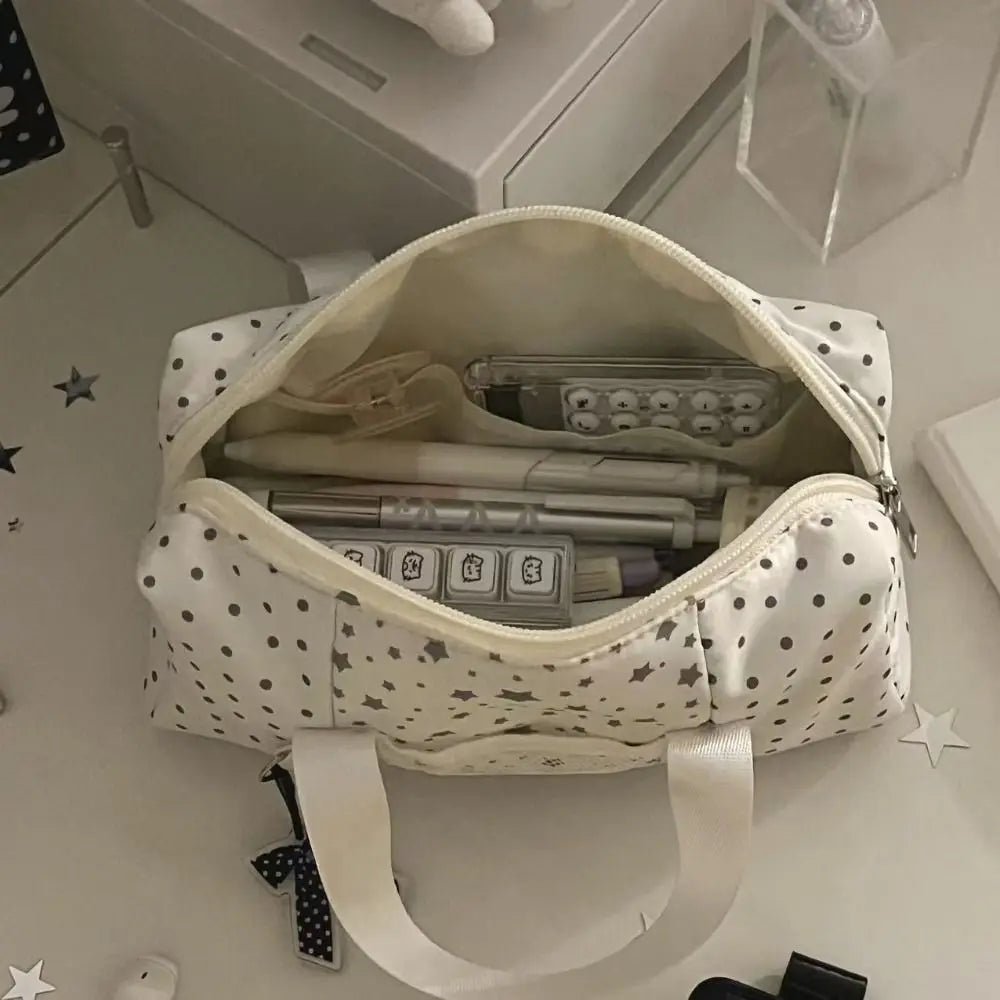 Star Polka Dot Canvas Pencil Case – Large Capacity Pen Bag Canvas Pencil Case HIP