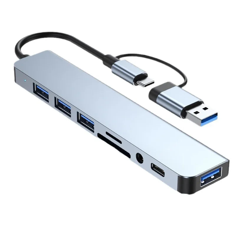 8 in 2 USB +Type C HUB Docking Station with 3.5mm Audio Jack Adapter for Micro SD Card Reader Laptop Tablet Phone Disk Converter HIP 8 IN 2