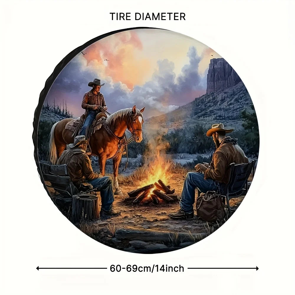 Cowboys Campfire Western Spare Tire Cover – Durable Polyester Spare Tire Cover HIP
