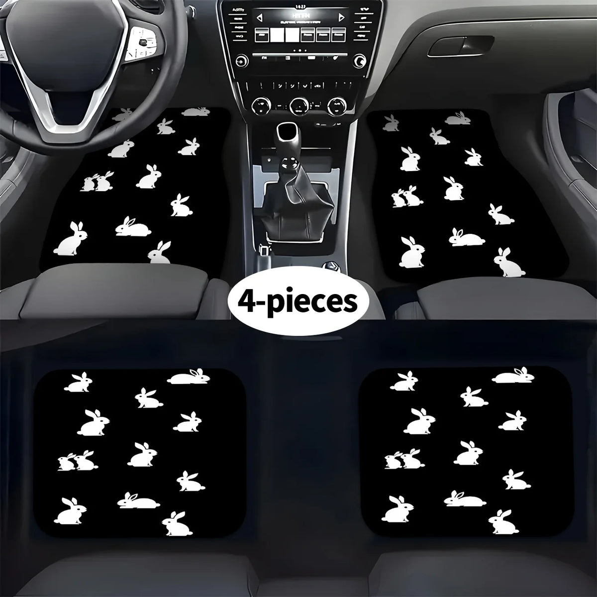 4-Piece Rabbit Print Car Floor Mats – Universal Fit | HIP Car Floor Mats HIP