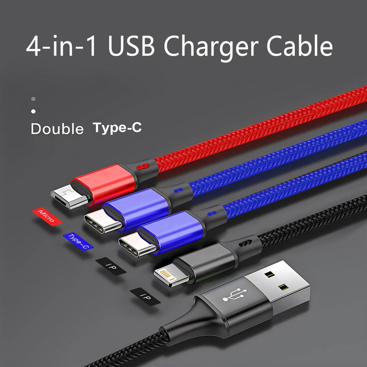 5-in-1 Universal USB Cable 1.2M 3A – iOS, Micro & Type-C Multi-Connector USB Cable HIP