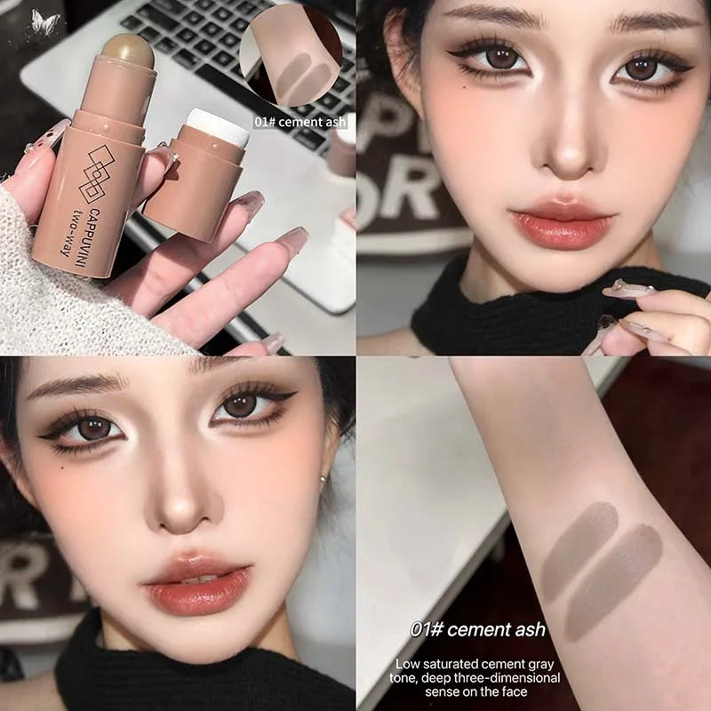 Face Contour Bronzer Stick Moisturizing Silky Three-dimensional Contour Pen Natural Matte Gray Brown Nose Shadow Makeup Contour HIP 01 Cement Gray