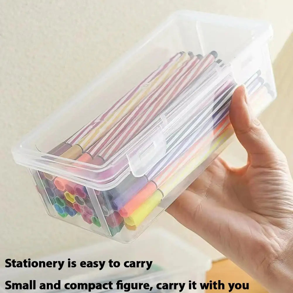 Multi-function Pen Case Clear Plastic Pencil Boxes Portable Mount Storage Pen Box For Oil Pastel Crayon Stationery Organizer Bag HIP