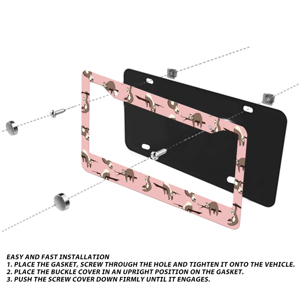 2-Pack Sloth Pink Aluminum License Plate Frames – 2 Hole Fit License Plate Frame HIP