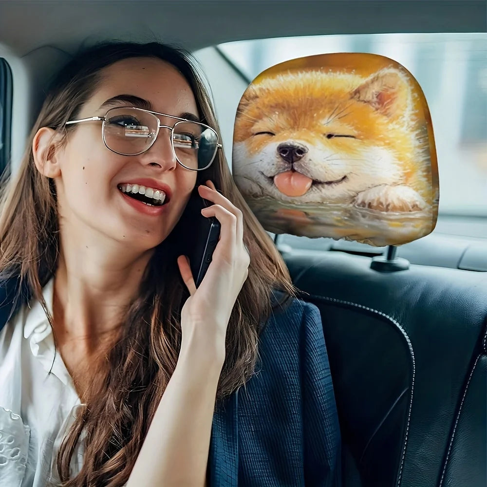 Shiba Inu Car Headrest Covers 2-Pack – Universal Polyester Fit Car Headrest Covers HIP