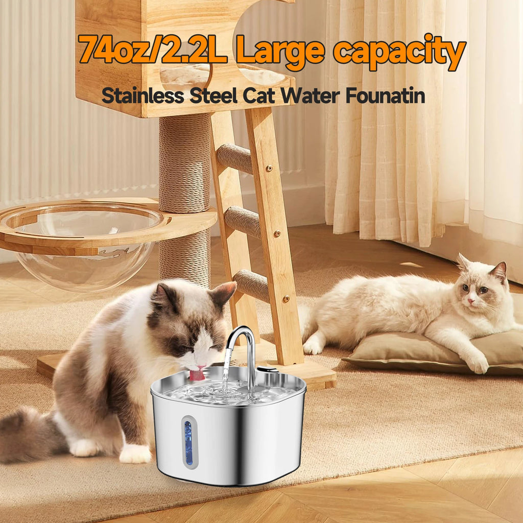 2.2L Stainless Steel Pet Water Fountain, Ultra-Quiet Design, Replaceable Filter, Suitable for Dogs & Cats, Easy to Clean` HIP