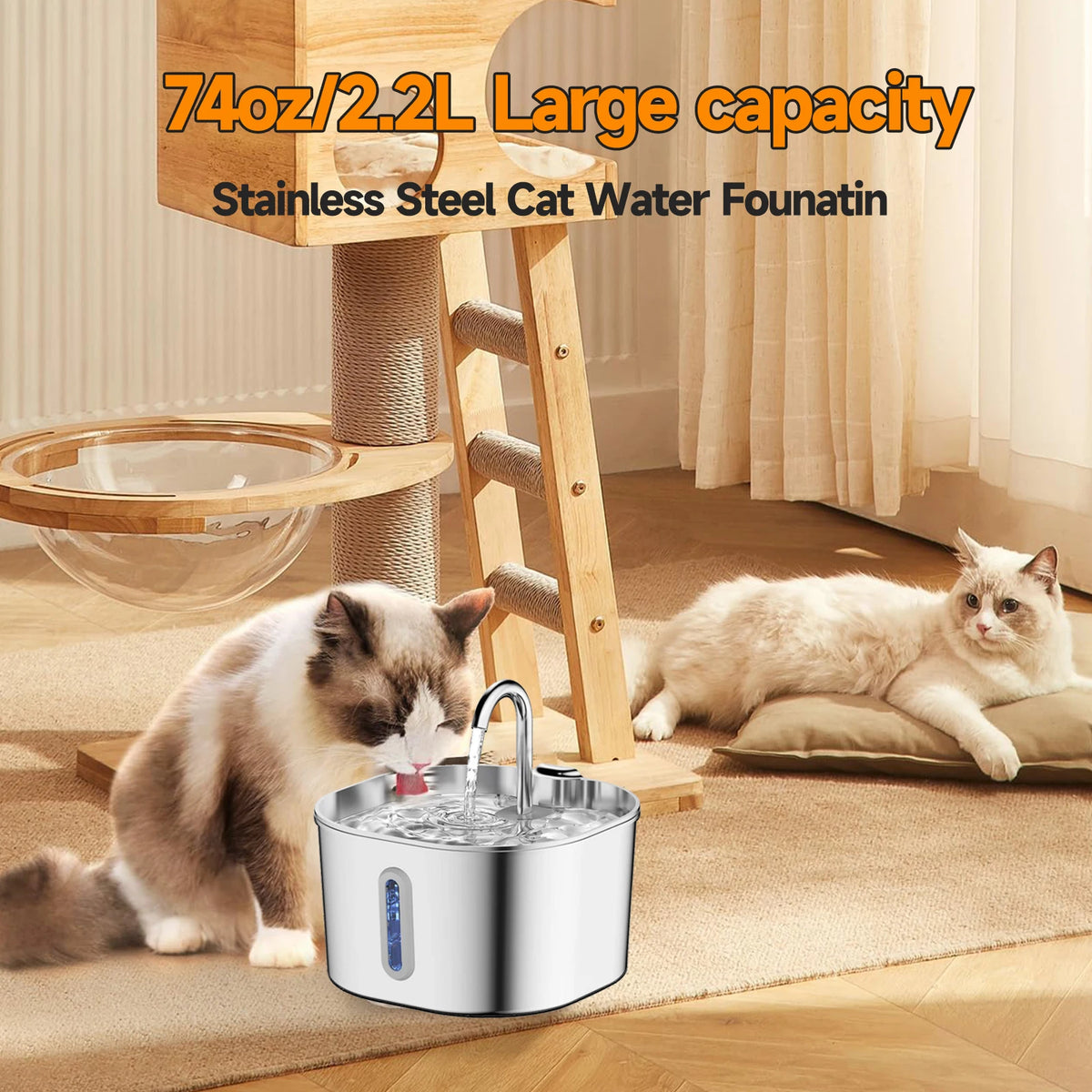 2.2L Stainless Steel Pet Water Fountain, Ultra-Quiet Design, Replaceable Filter, Suitable for Dogs & Cats, Easy to Clean` HIP
