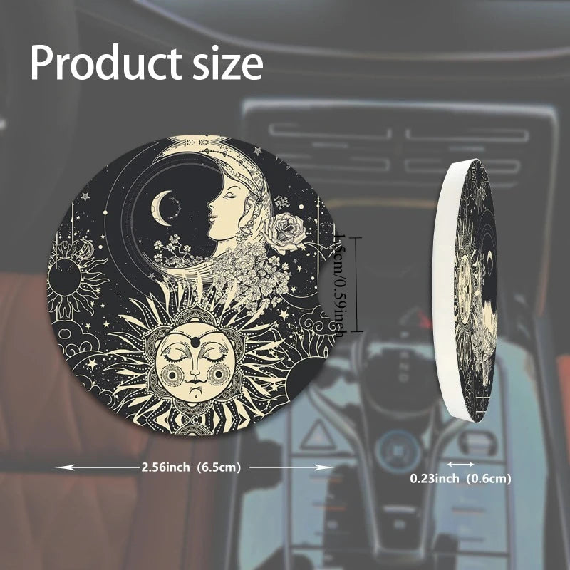 2-Pack Vintage Celestial Ceramic Car Coasters | Sun & Moon Ceramic Car Coasters HIP