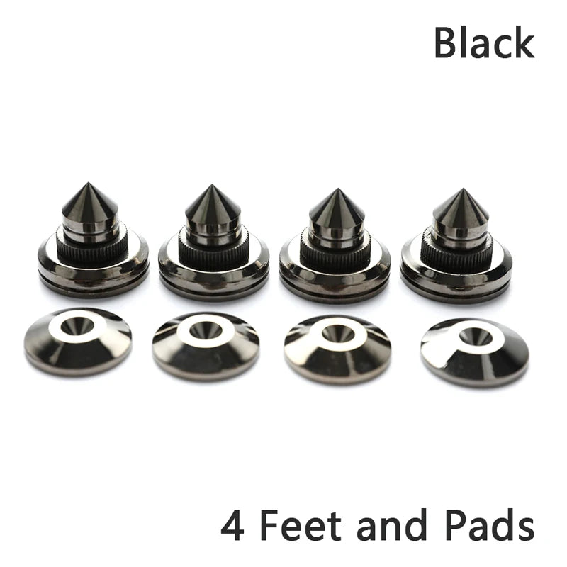Pure Copper Speaker Stand Spike Feet 4-Set – Black & Silver Speaker Stand Spikes HIP Black