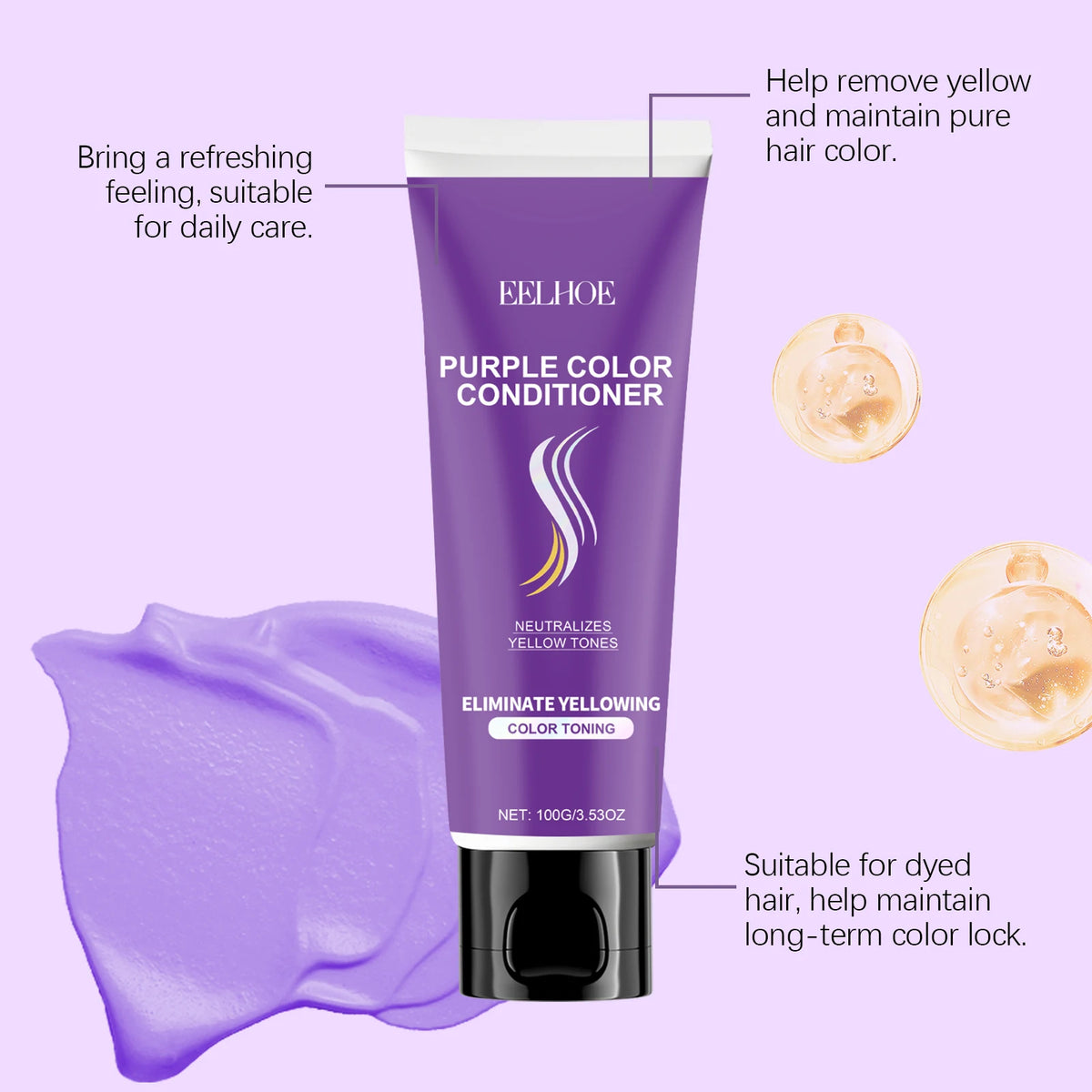 Purple Conditioner for Blonde, Bleached & Silver Hair – 100g Purple Toning Conditioner HIP