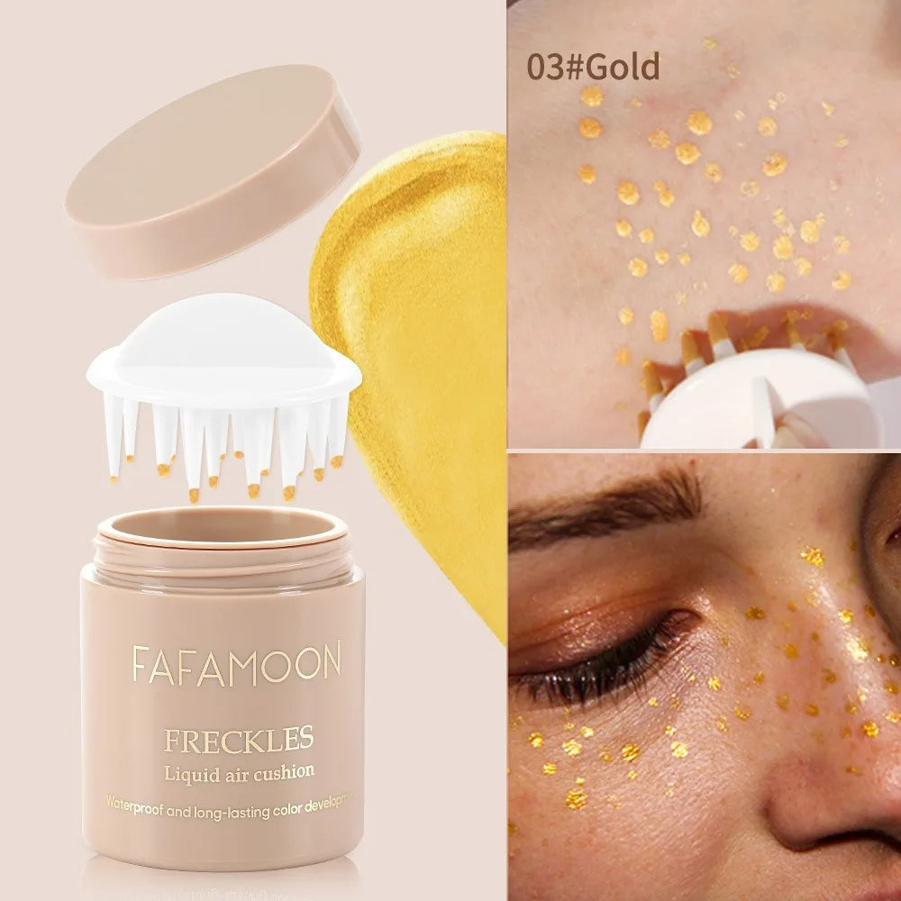 Gold Brown Natural Freckles Stamp Air Cushion Kit Simulation Fake Spot Freckle Liquid Powder Waterproof Long Lasting Makeup HIP 03 Gold