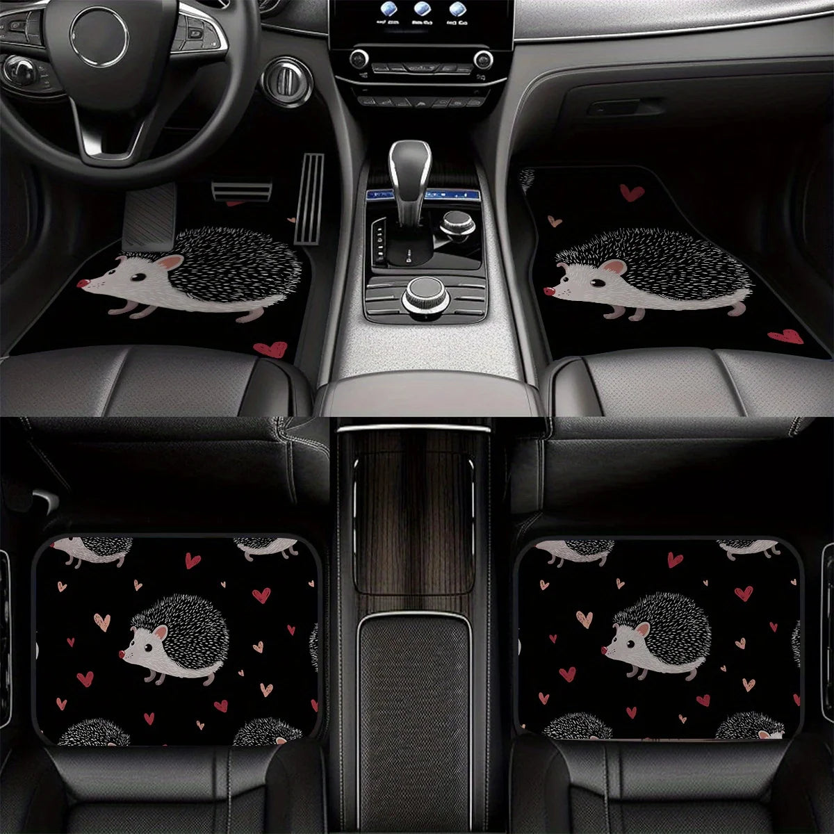 4-Piece Non-Slip Car Floor Mats – Hedgehog Heart Pattern Car Floor Mats HIP