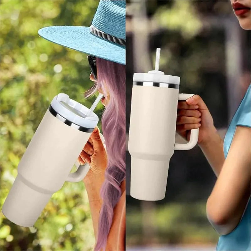 40oz Insulated Tumbler with Handle & Straw – Stainless Steel Insulated Tumbler HIP