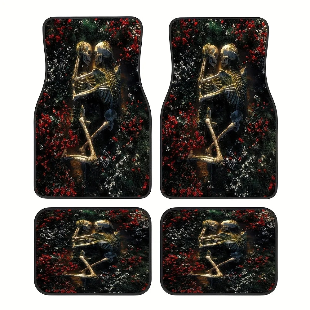 4-Piece Skull Pattern Car Floor Mats – Universal Non-Slip Set Car Floor Mats HIP black