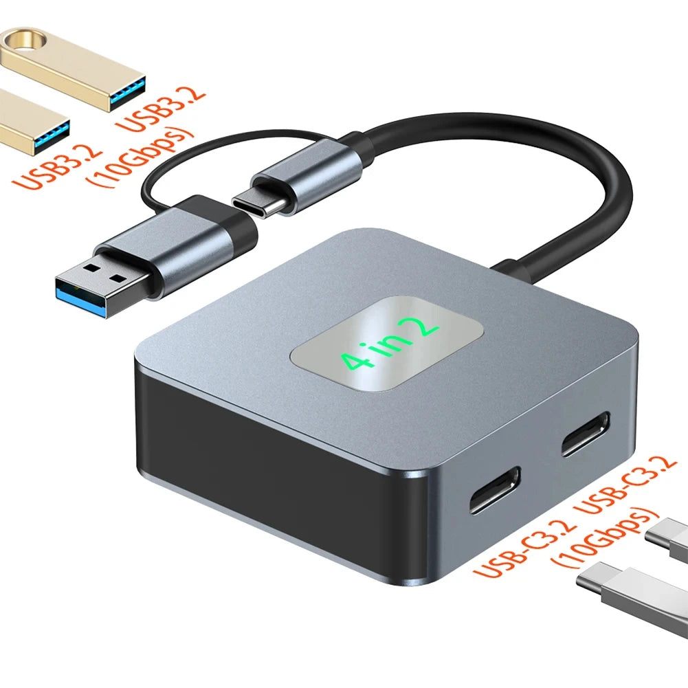 4-in-1 USB-C Hub USB 3.2 Multiport Adapter – 10Gbps USB Hub Adapter HIP GRAY