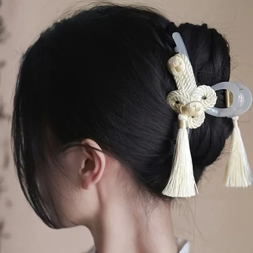 Chinese Style Acrylic Tassel Hair Clip – Elegant Hair Claw Hair Claw Clip HIP Beige