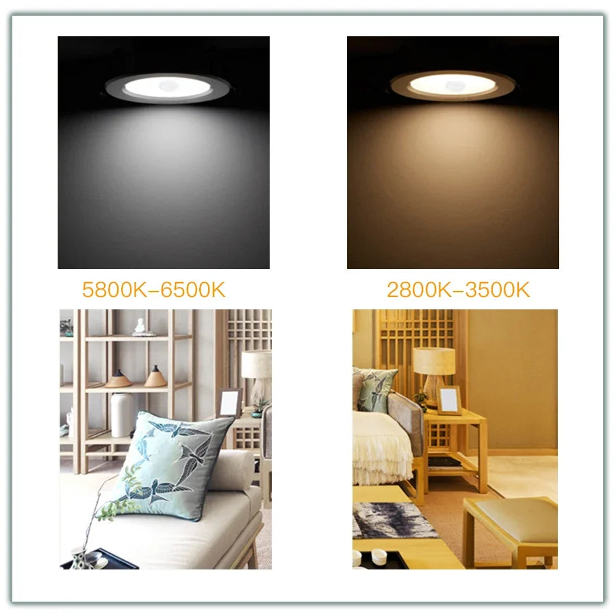 PIR Motion Sensor Spot LED Downlight 5W 10W 15W 20W Recessed Ceiling Lamp LED Spot Light For Entrance Hallway Stairs AC 85-265V HIP