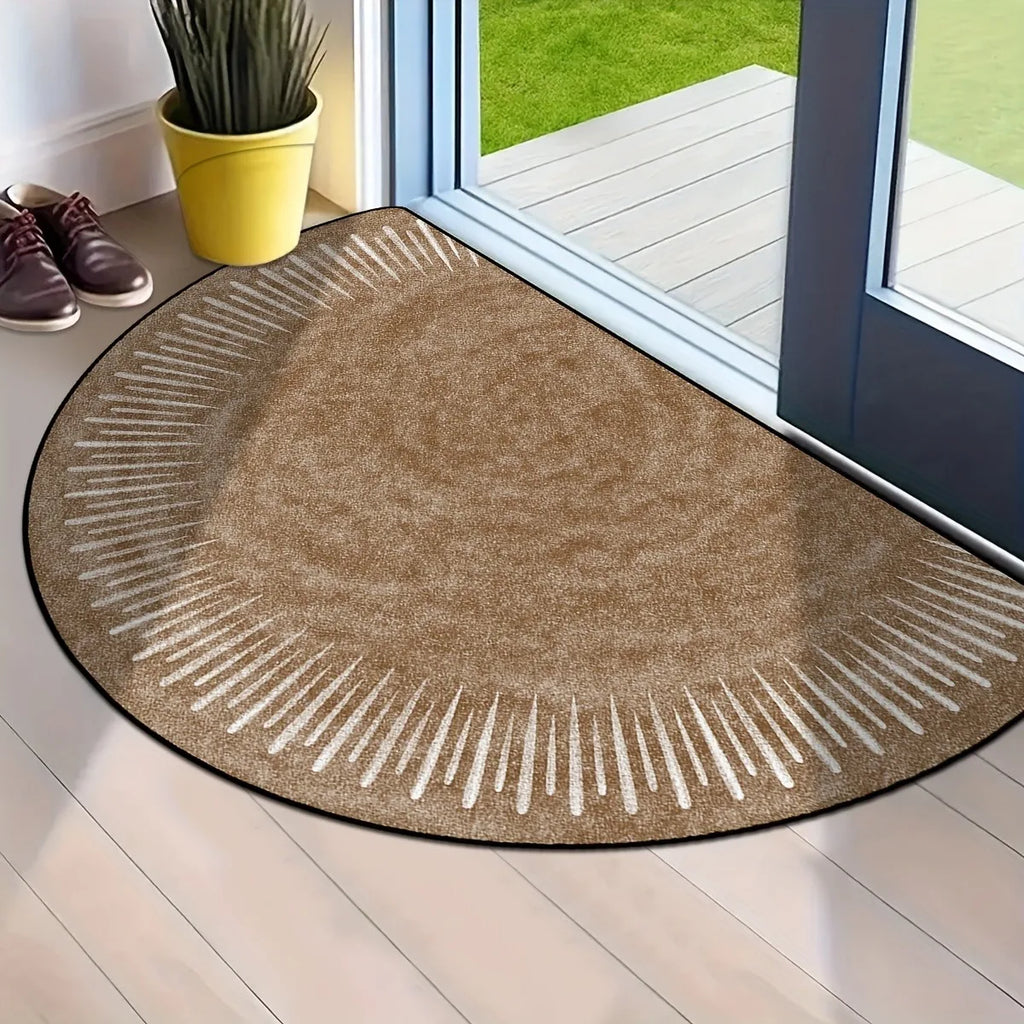 Semi-Circular Doormat – Non-Slip Vintage Brown Striped Rug Semi-Circular Doormat HIP 1 50x80cm-Felt