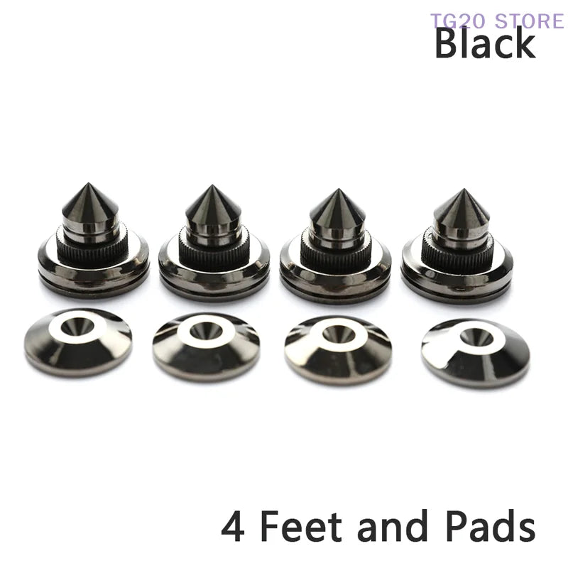 Pure Copper Speaker Stand Spike Feet 4-Set – Black & Silver Speaker Stand Spikes HIP