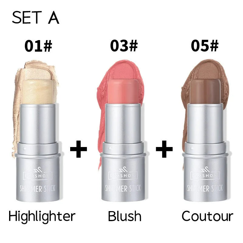 Face Brown Contouring Bronzer Stick Multifunctional Highlighter Blush Silkworm Brightening Sculpt Facial Outline Shadow Cosmetic HIP A Set-3pcs