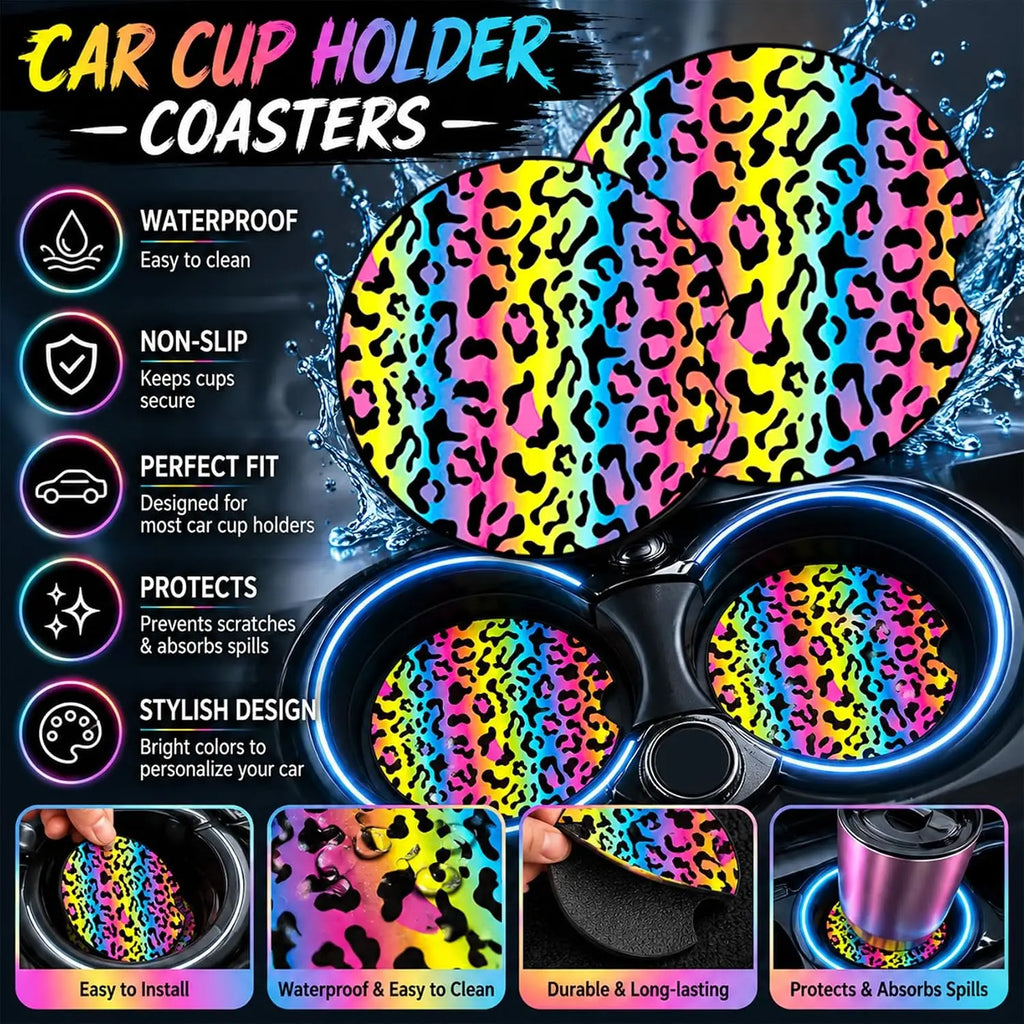 Paw Print Car Cup Holder Coasters – 2-Pack Neoprene Anti-Slip Car Cup Holder Coaster HIP