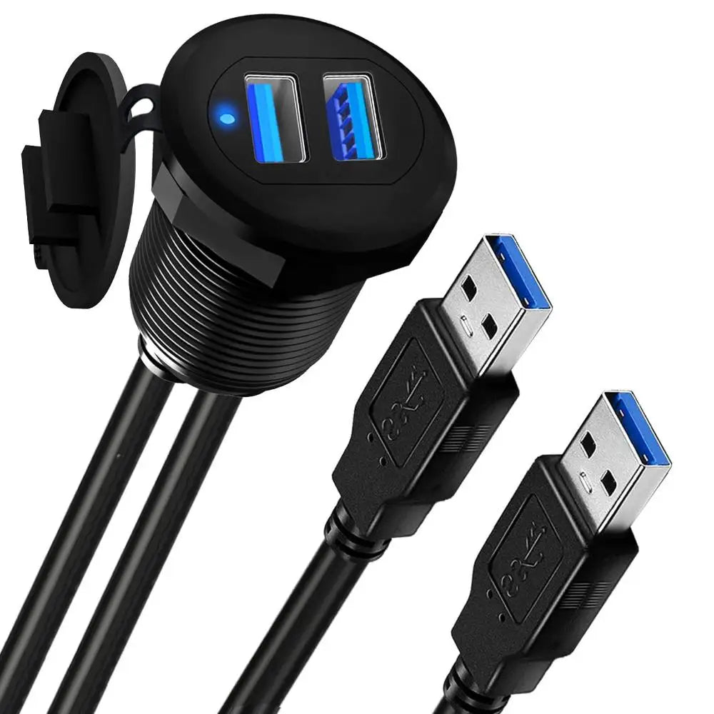 Dual Port USB 3.0 Flush Mount Dashboard Panel Cable – LED Flush Mount USB Cable HIP