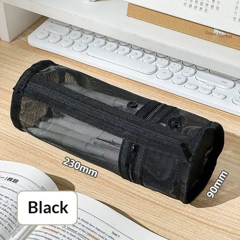 Large Capacity Transparent Mesh Pencil Case | Nylon Zipper Mesh Pencil Case HIP Black