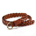 Women's Faux Leather Braided Belt | Gold Round Buckle Women's Fashion Belt HIP Champagne about 106m