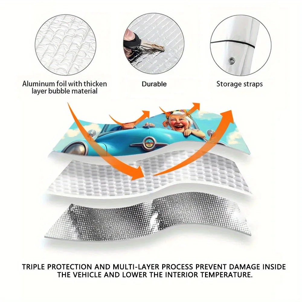 Retro Grandma Car Sunshade – Foldable, 4 Suction Cups Car Sunshade HIP