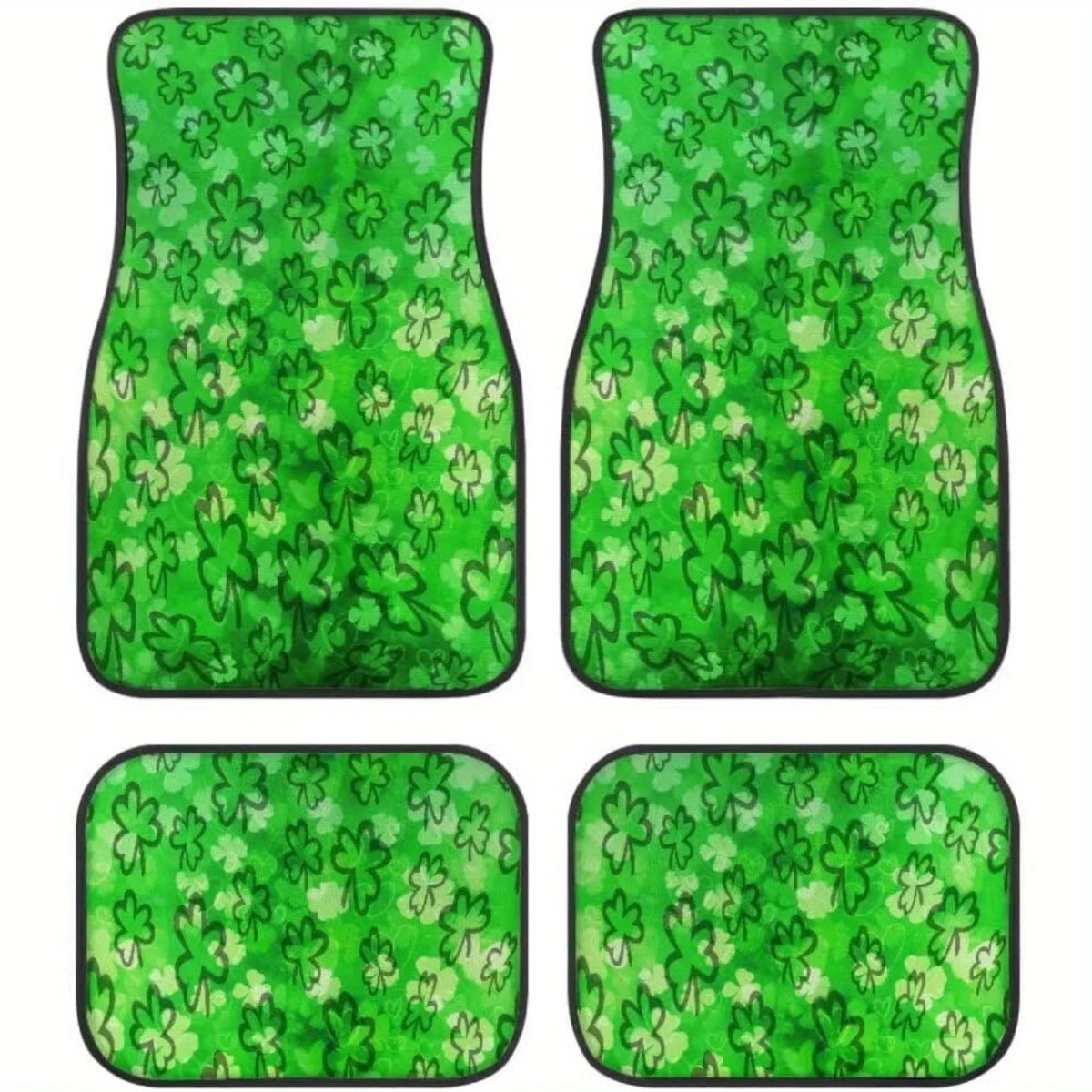 Shamrock Print Car Floor Mats 4pc Non-Slip Set – Black Car Floor Mats HIP black