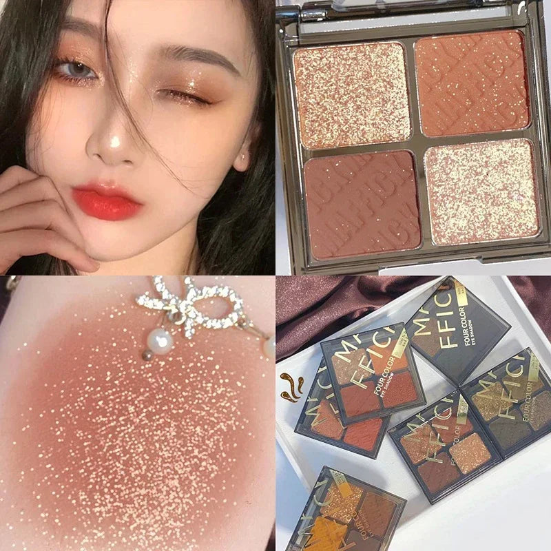 4 Color Eyeshadow Palette Matte Glitter Pearlescent Everyday Eye Makeup Shadow Pigmented Powder Palletes Beauty Ladies Cosmetics HIP