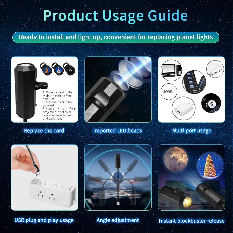 USB Projector Night Light LED Christmas Halloween Moon Lamp Holiday Ornaments For Ceiling Wall Atmosphere Mood Light Room Decor HIP