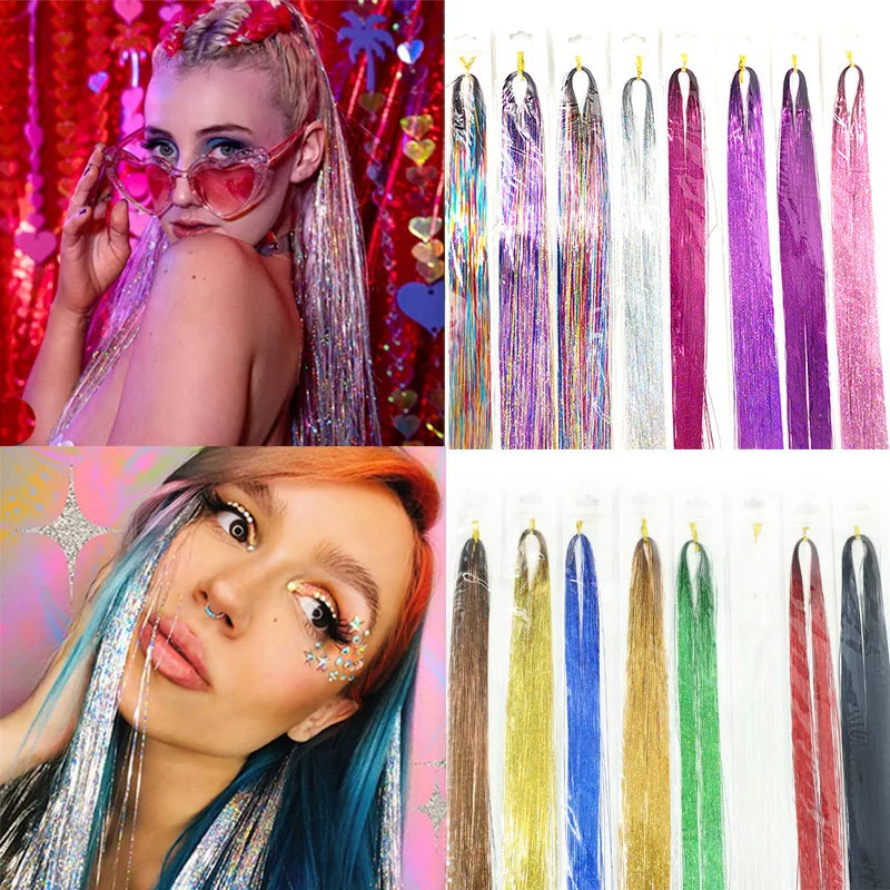 Shiny Sparkle Hair Tinsel Kit Rainbow Women Colorful Glitter Bling Hair Extension Twinkle Hair Dazzles Accessories for Braiding HIP