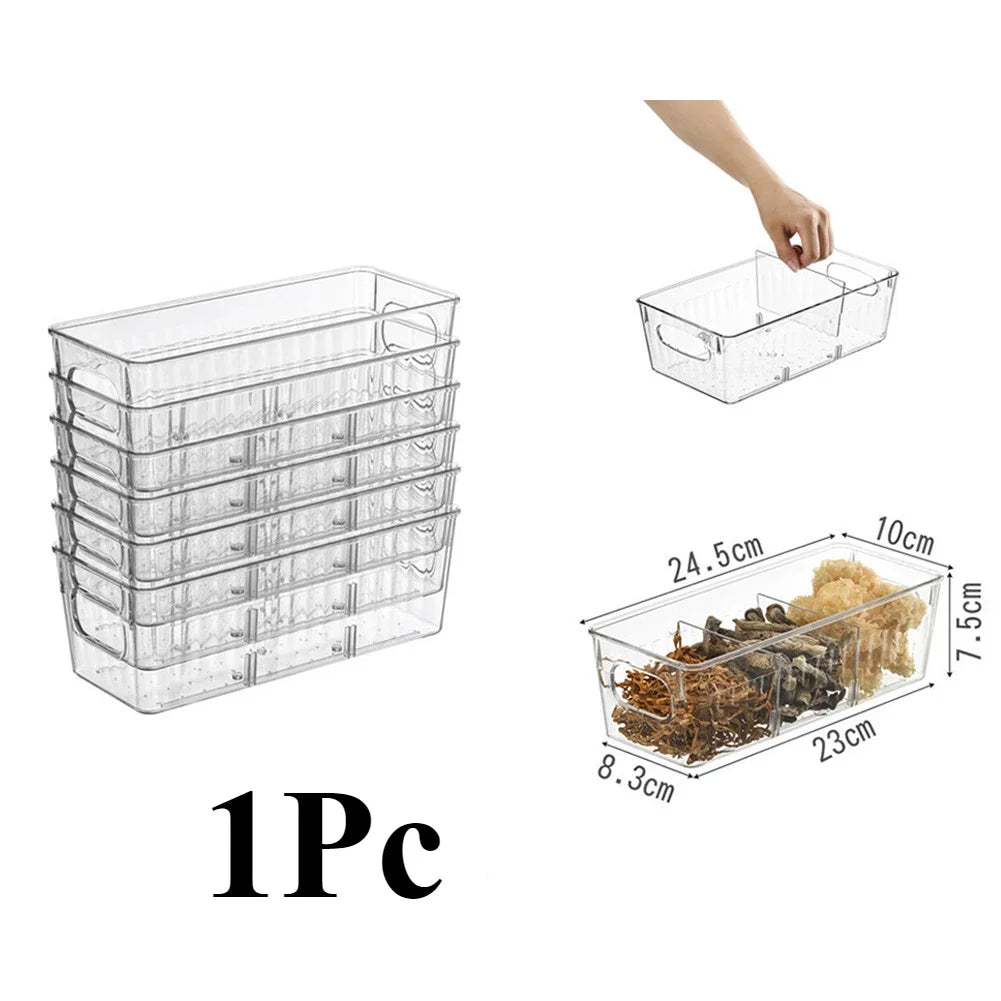 1Pc Hot Kitchen Refrigerator Organizer Bin Clear Plastic Food Storage Fridge Storage Box with Divider Freezer Pantry Organizer HIP 1Pc S