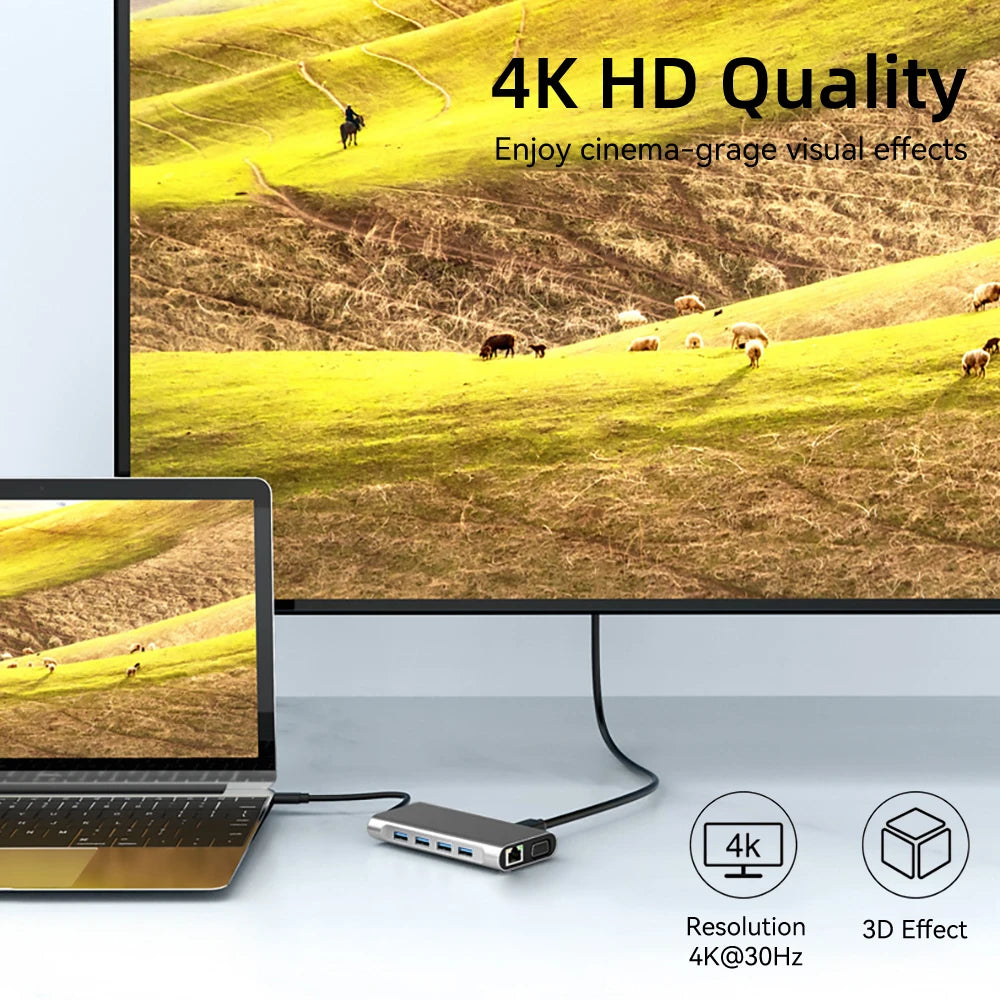 11-in-1 USB-C Docking Station | 4K HDMI, VGA, PD 87W, RJ45 USB-C Docking Station HIP