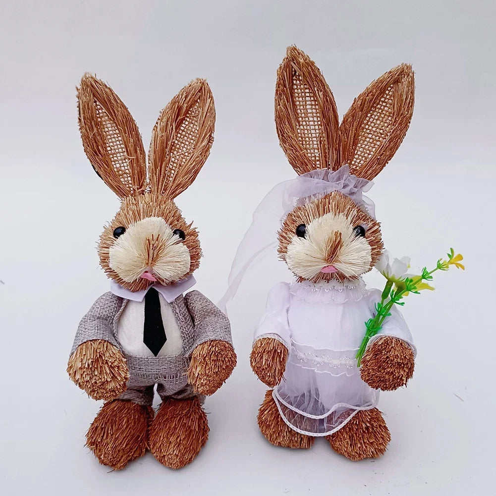 Handmade Craft 23cm Woven Rabbit Figurine Cute Boho Easter Bunny Statue Spring Home Decor Festive Party Gift Idea HIP
