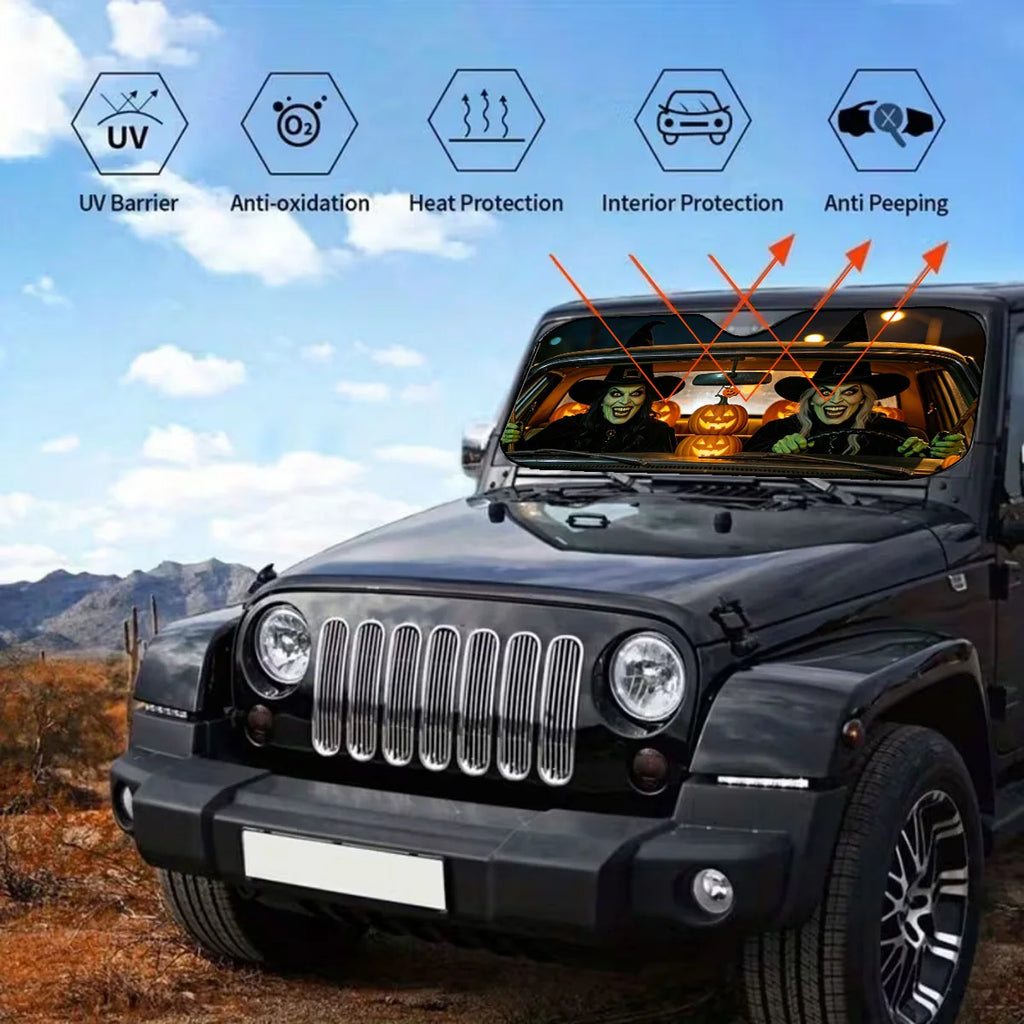Witch-Themed Foldable Car Windshield Sunshade – UV Block Car Windshield Sunshade HIP