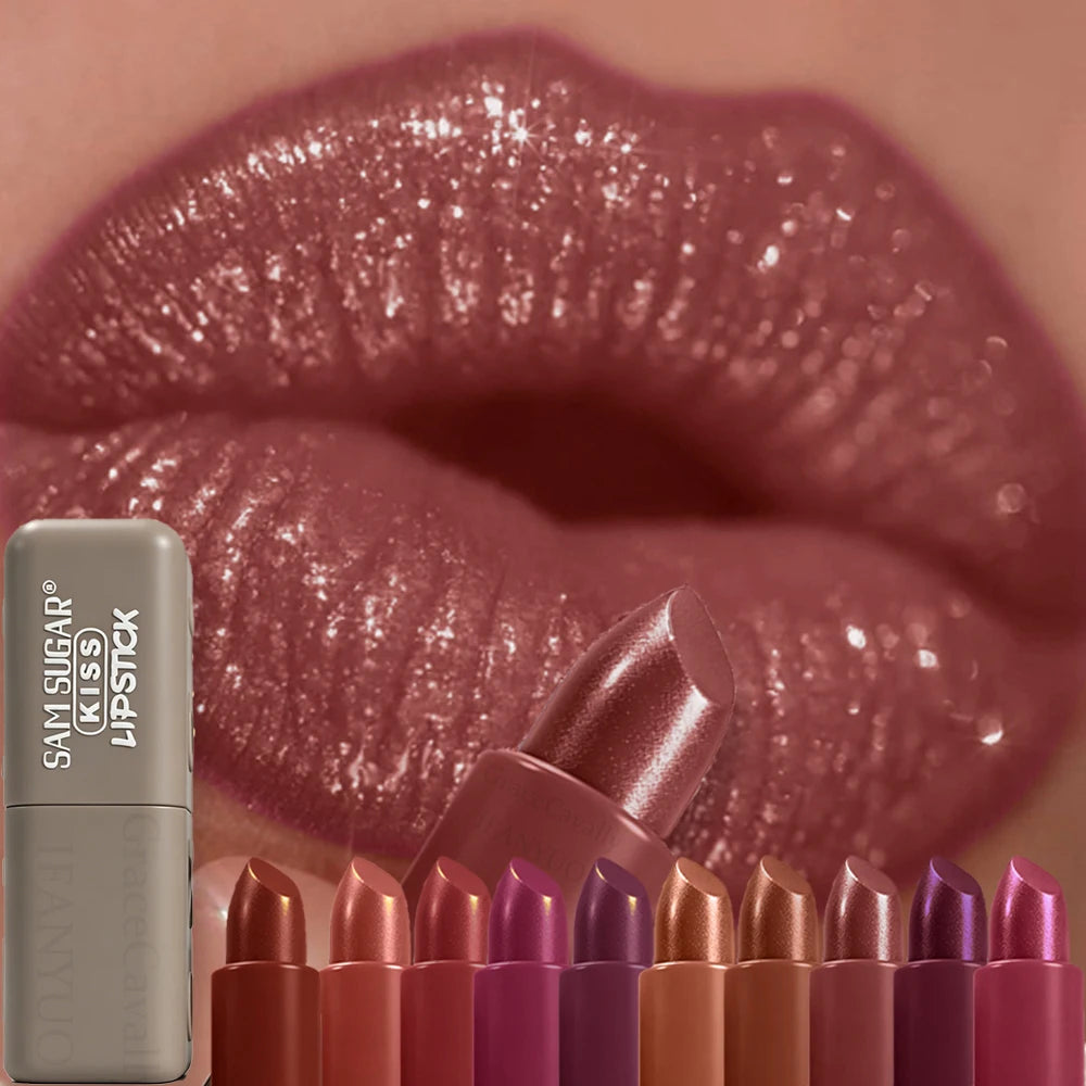 Carved Pearlescent Lipstick Fine Shimmer Matte Balm Hydrating High Pigment Long Wear Metallic Lip Gloss Daily Lip Cosmetics HIP